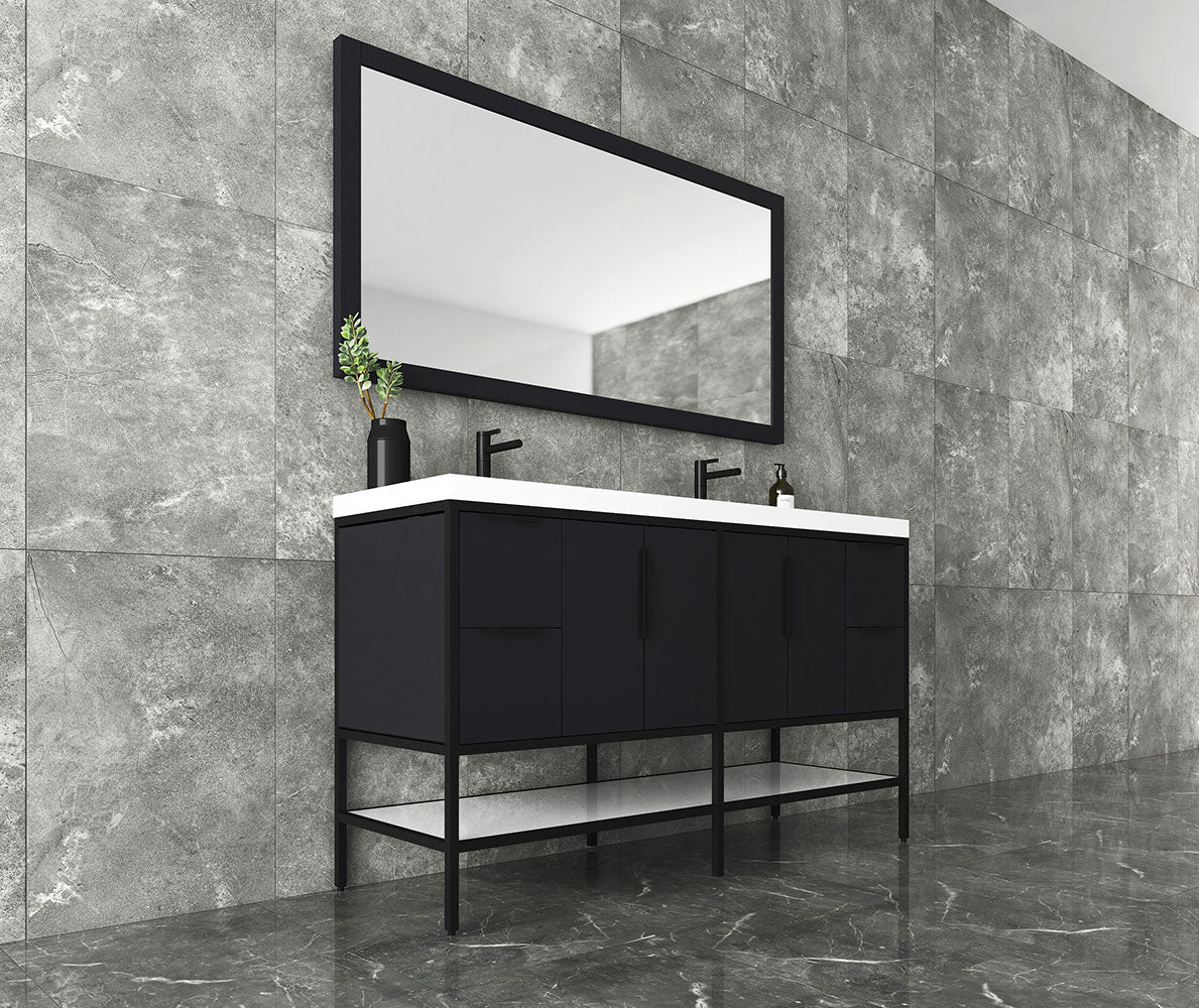 Matthew 60" Glossy Gray Freestanding Vanity with Reinforced Acrylic Sinks