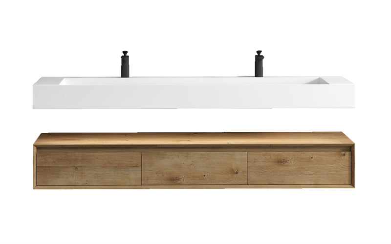 Alysa 72'' Double Sink floating vanity in White Oak with Reinforced Acrylic Sink