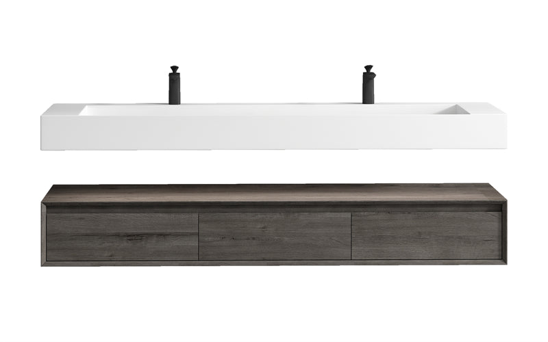 Alysa 72'' Double Sink floating vanity in Smoke Oak with Reinforced Acrylic Sink