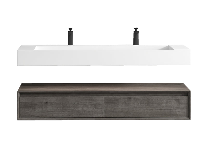 Alysa 60'' Double Sink floating vanity in Smoke Oak with Reinforced Acrylic Sink