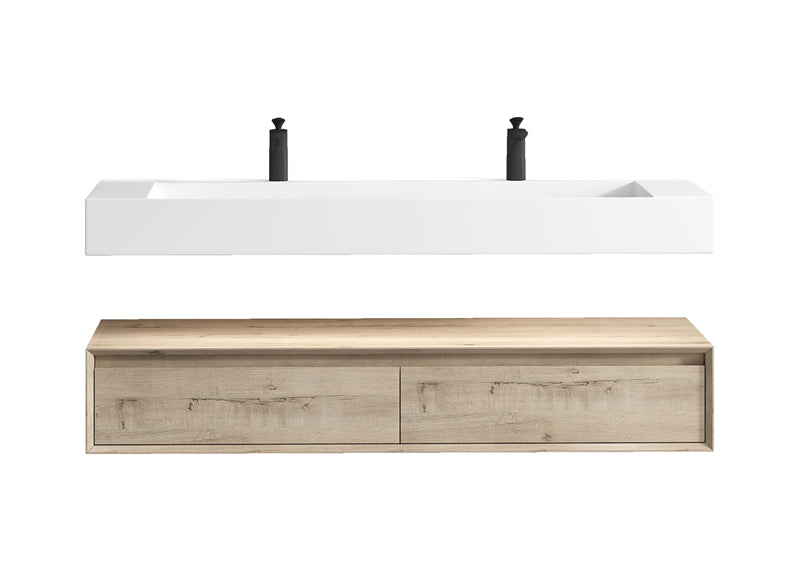 Alysa 60'' Double Sink floating vanity In light Oak with Reinforced Acrylic Sink