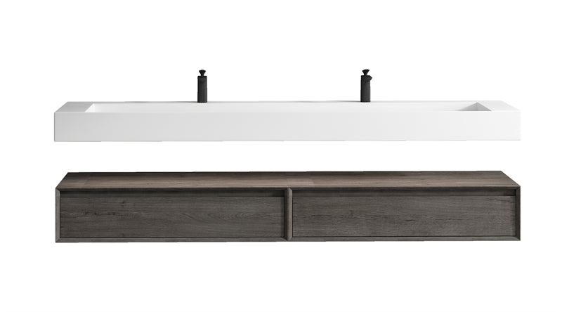 Alysa 84'' Double Sink floating vanity in Smoke Oak with Reinforced Acrylic Sink
