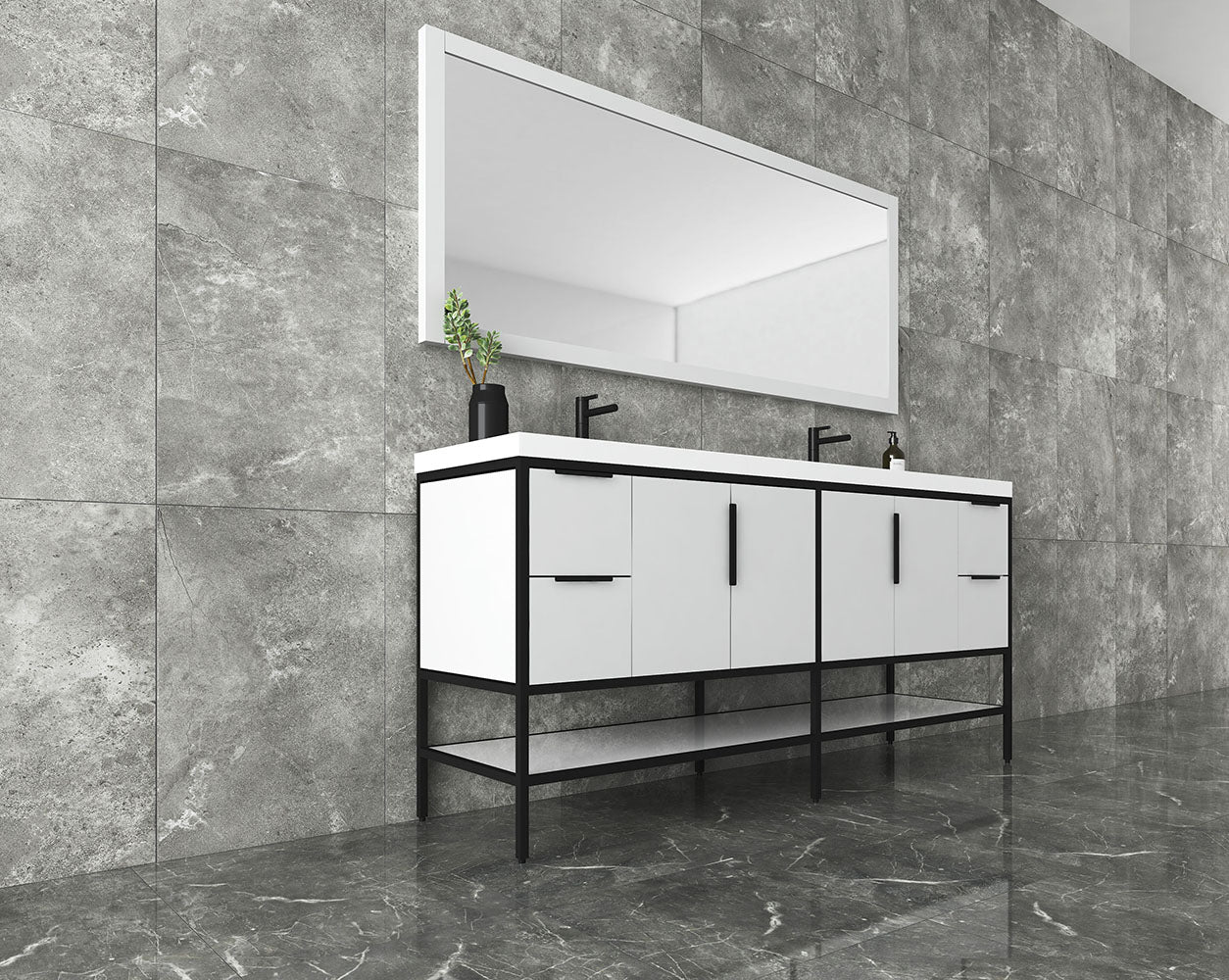 Matthew 72" Glossy White Freestanding Vanity with Reinforced Acrylic Sinks