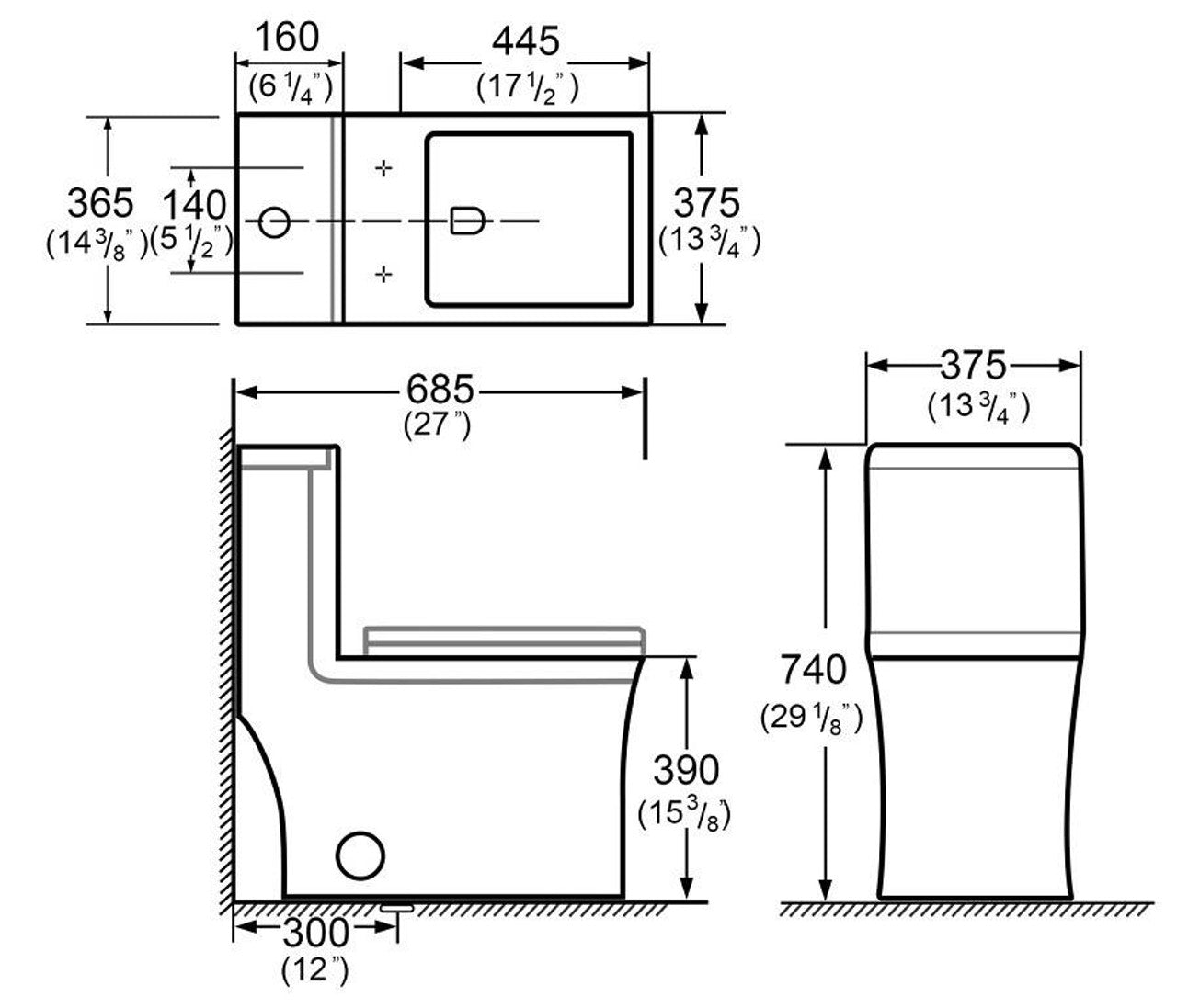 Aqua Series Kingero Elongated Toilet - Dual Flush K-0329DF Spec Sheet 1