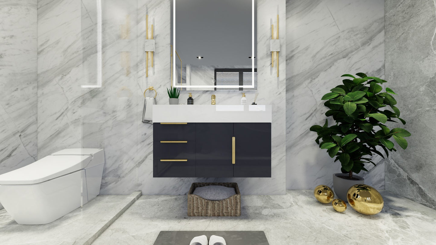 Bethany 36" Floating Modern Vanity in High Gloss Gray