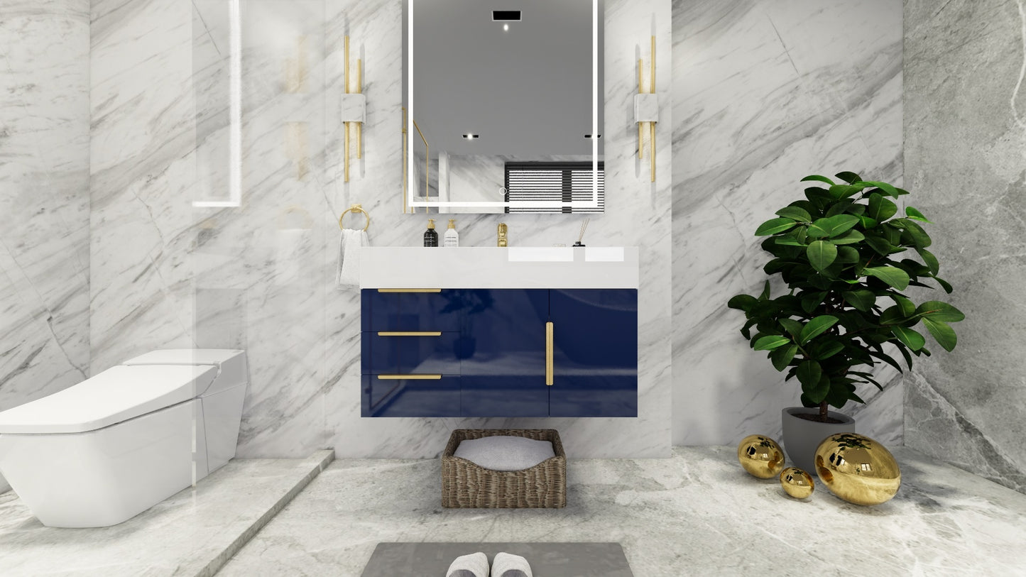 Bethany 36" Floating Modern Vanity in High Gloss Night Blue
