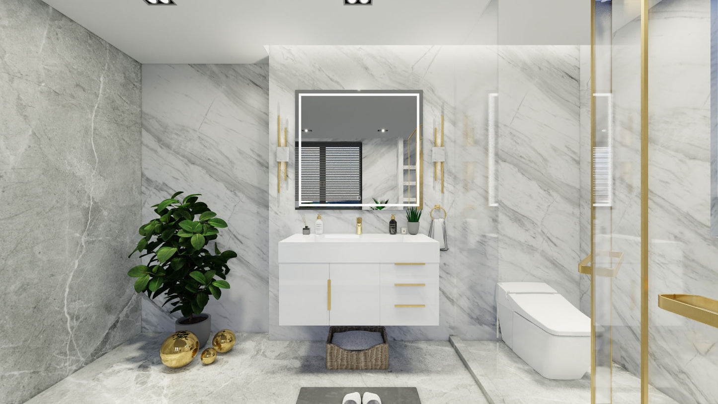 Bethany 42" Floating Vanity in Gloss White Right Side Drawers