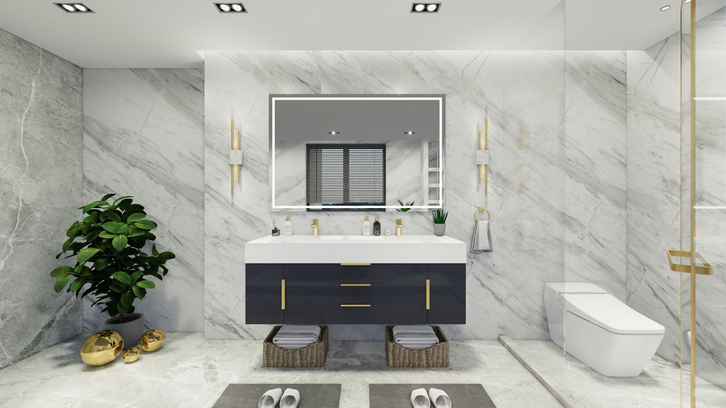 Bethany 60" Floating Vanity in Glossy Gray with Double Sink