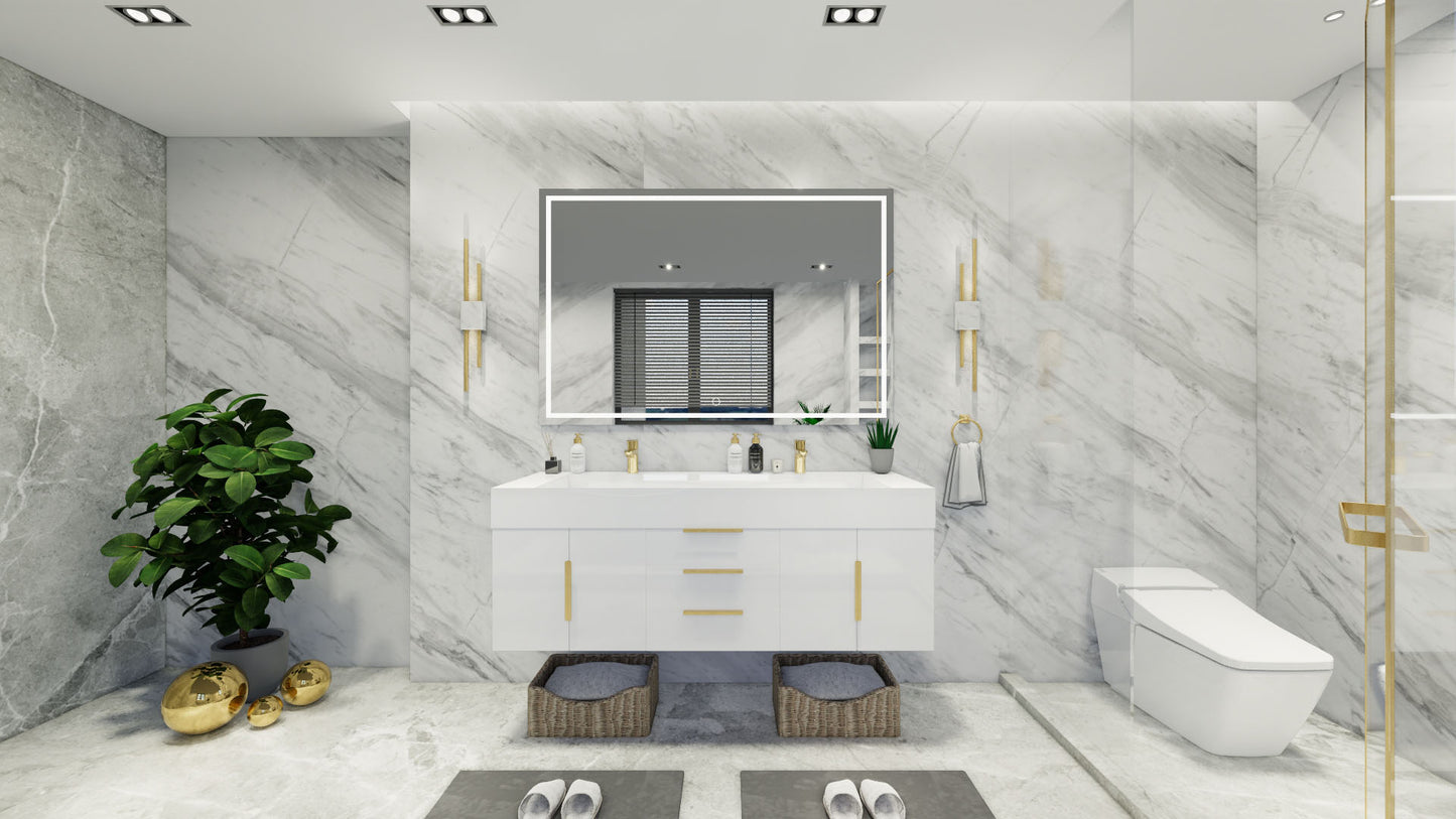 Bethany 60" Floating Vanity in Gloss White with Double Sink