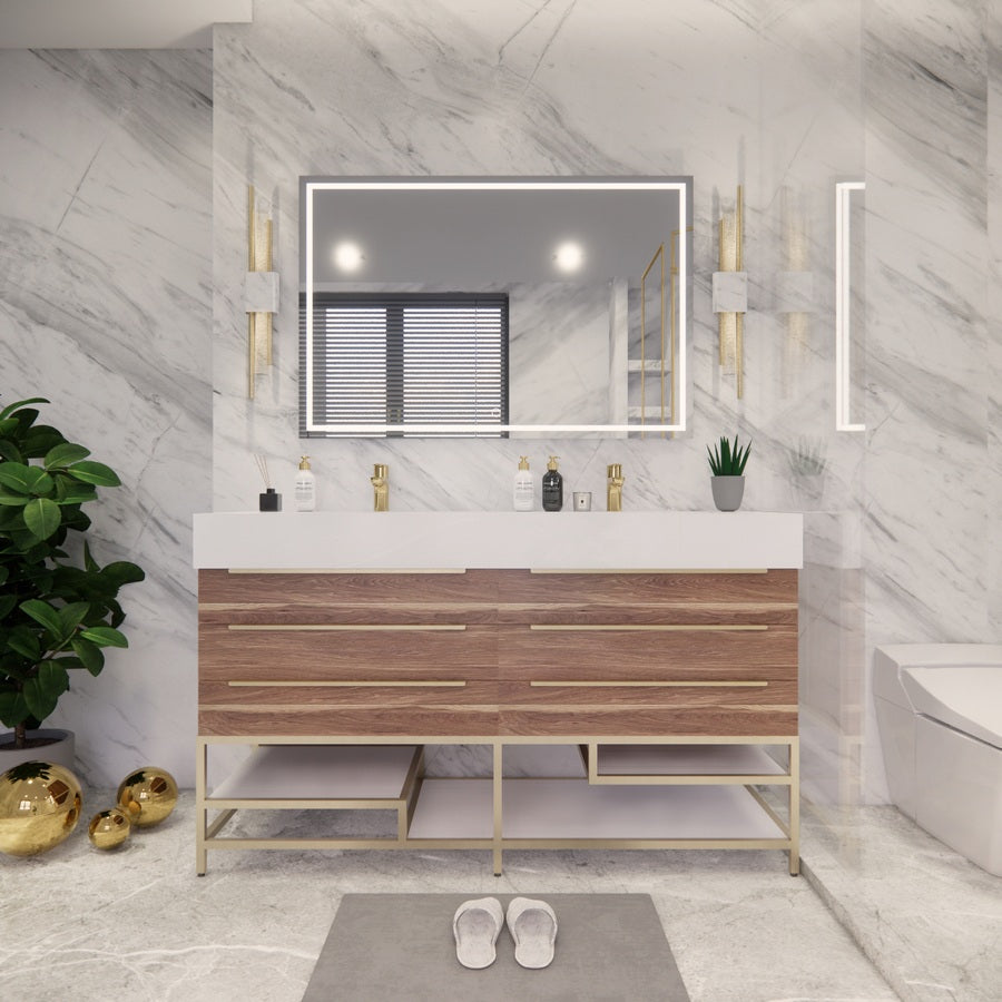 Bethany Freestanding Bathroom Vanity with Reinforced Acrylic Sink | Gold Handles