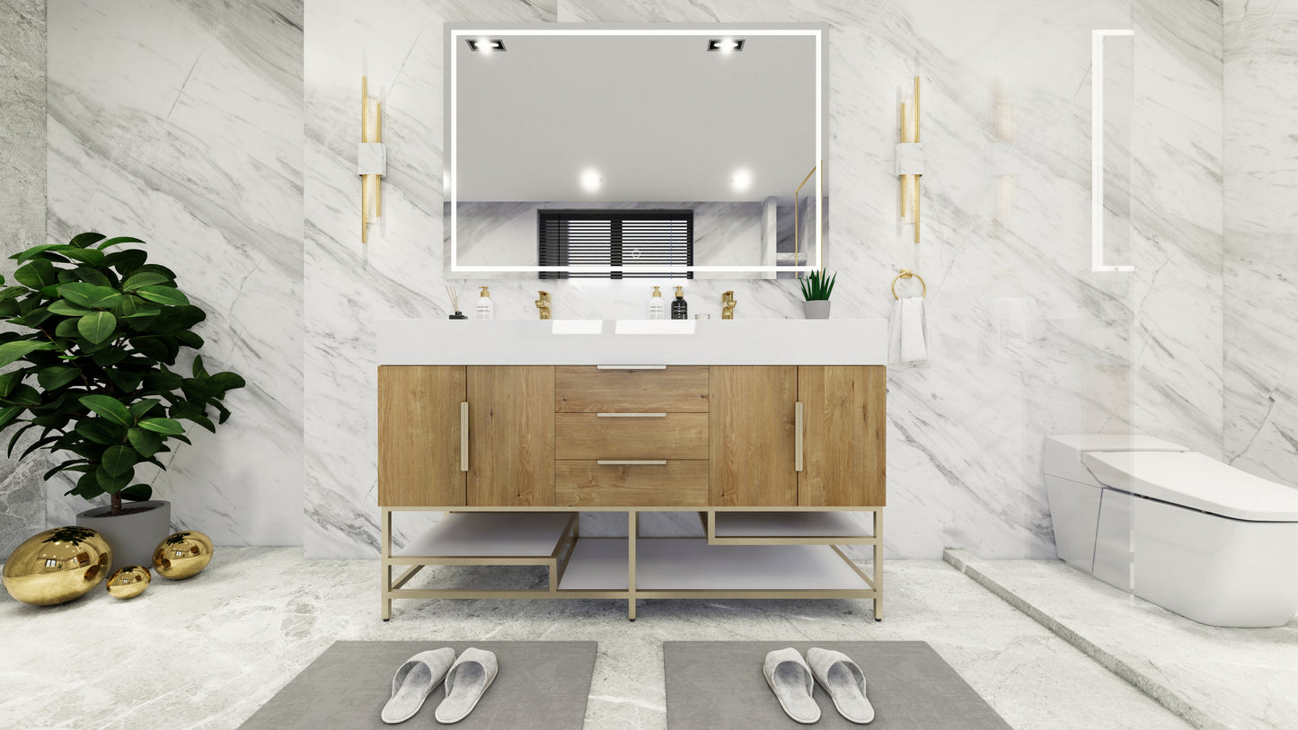 Bethany 60" Freestanding Vanity in Teak Oak with Double Sink