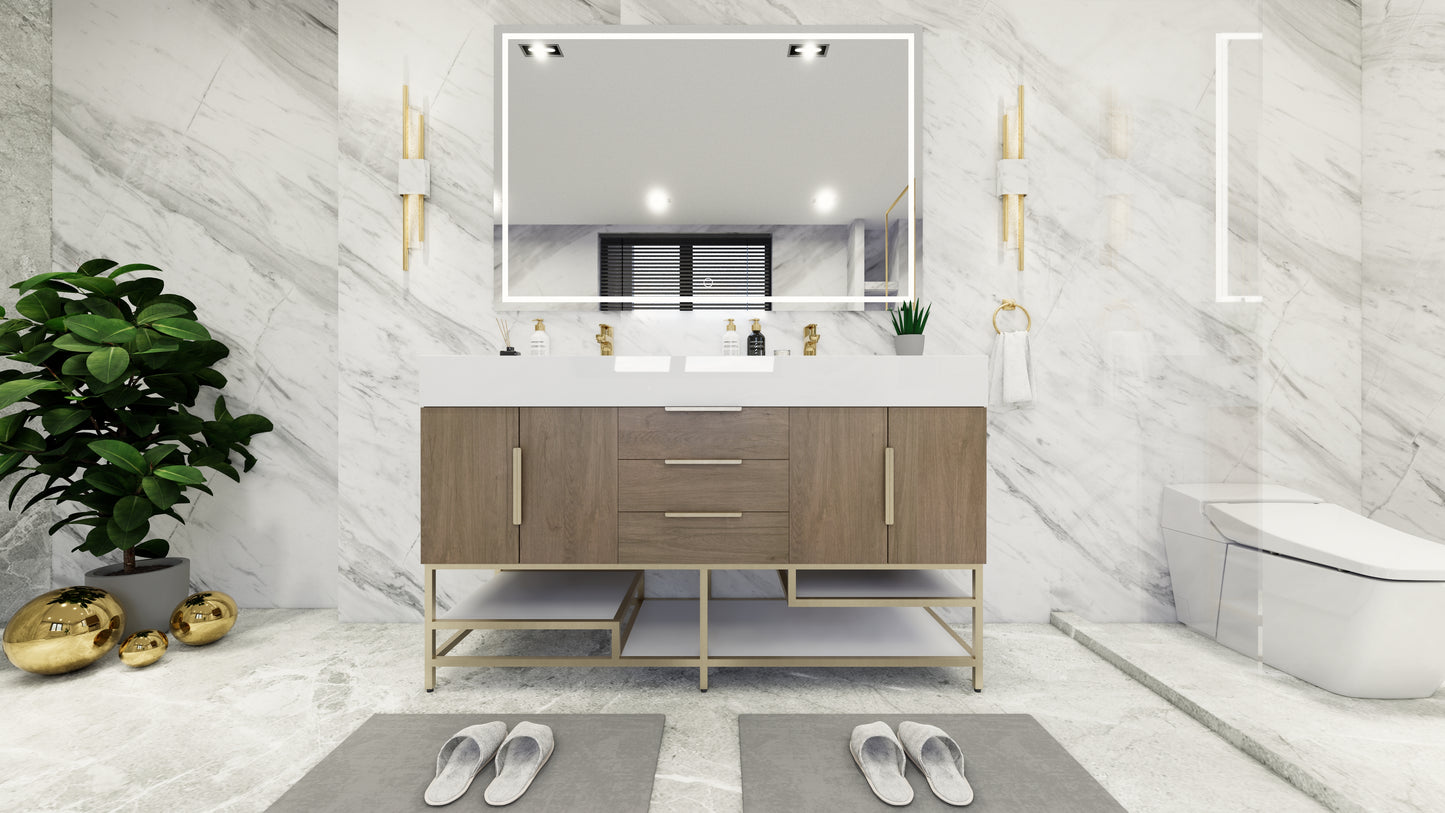 Bethany 60" Freestanding Vanity in Light Oak with Double Sink