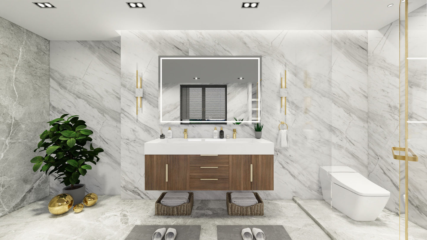 Bethany 60" Floating Vanity in Rosewood with Double Sink