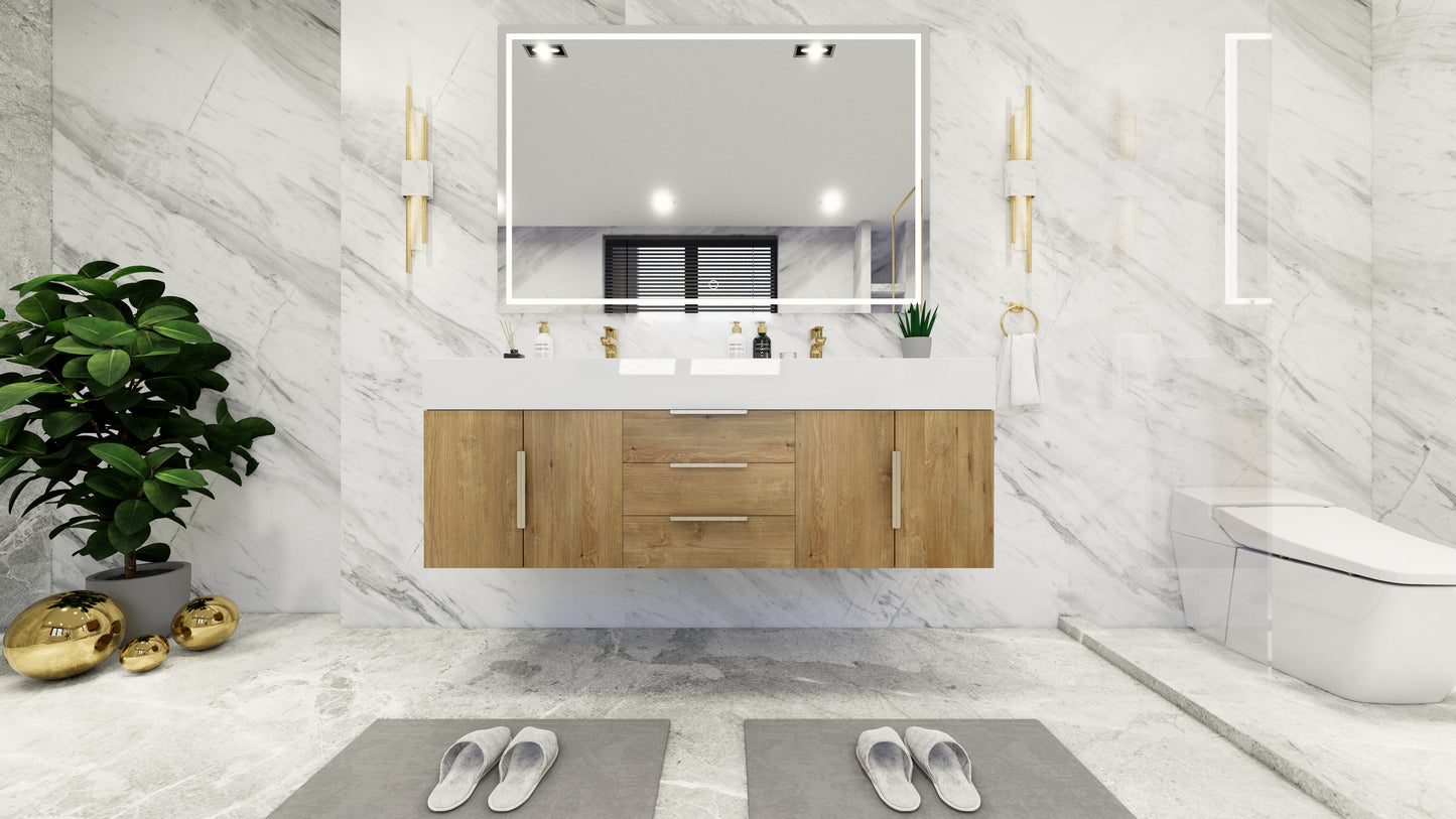 Bethany 60" Floating Modern Vanity in Teak Oak with Double Sink