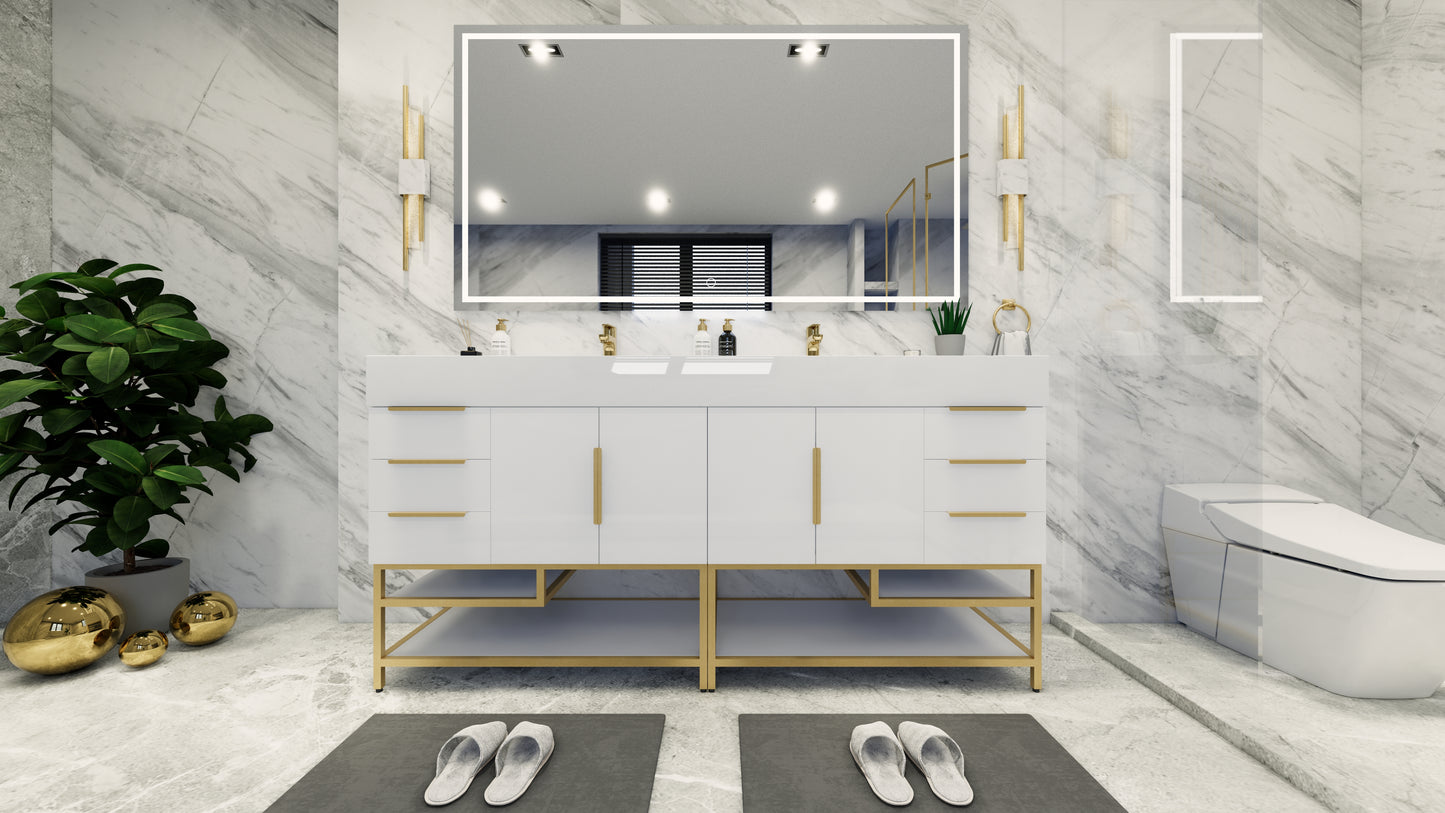 Bethany 72" Freestanding Vanity in Gloss White, Double Sink, Double Vanity, Side Drawers