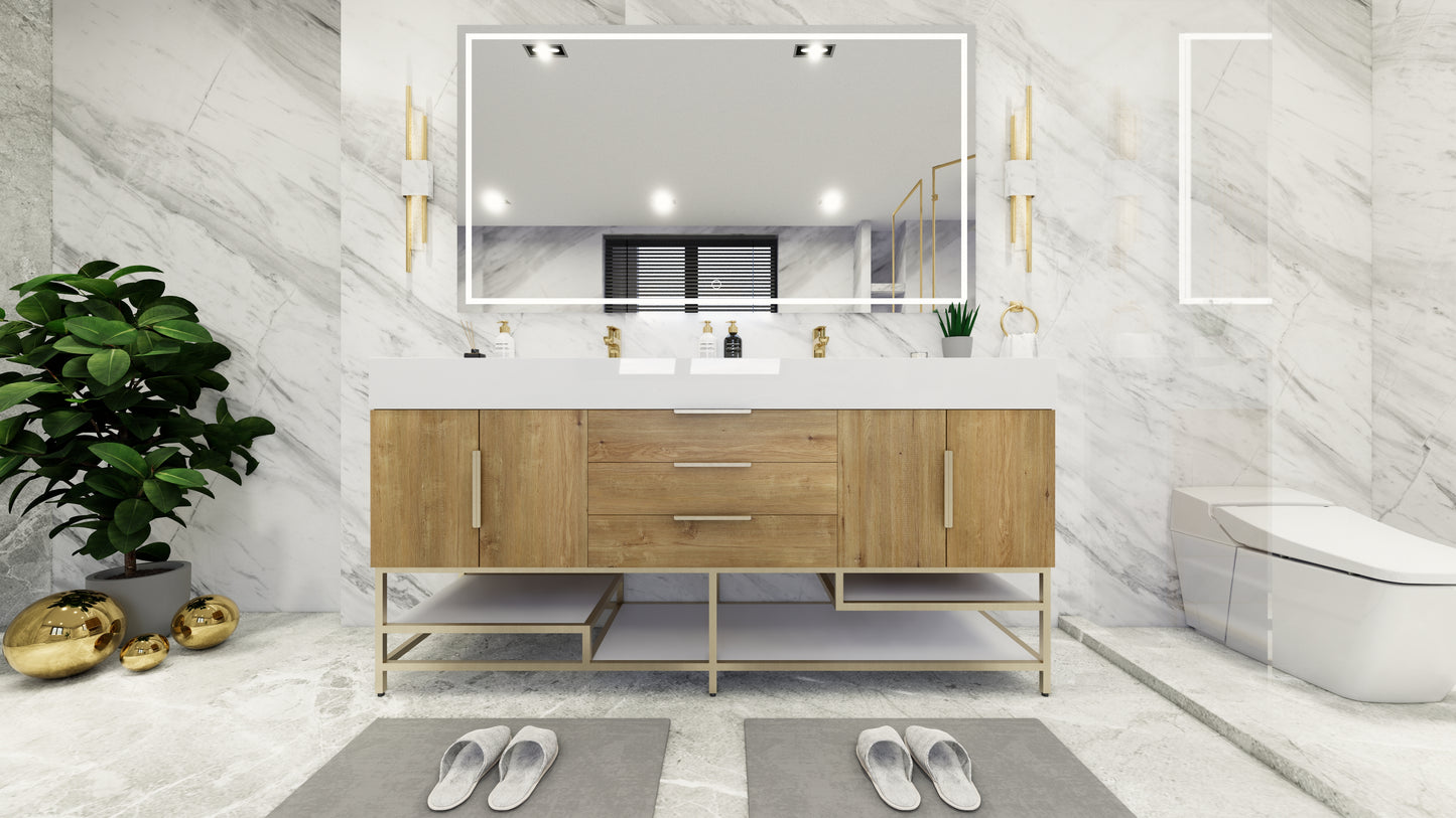 Bethany 72" Freestanding Vanity in Teak Oak with Double Sink