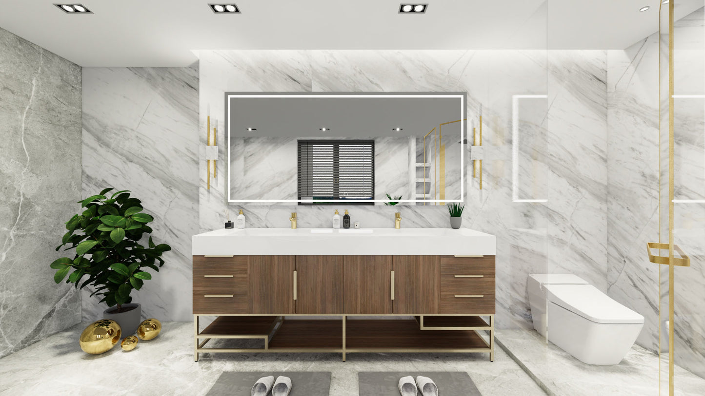 Bethany 84" Freestanding Modern Vanity in Rosewood with Double Sink