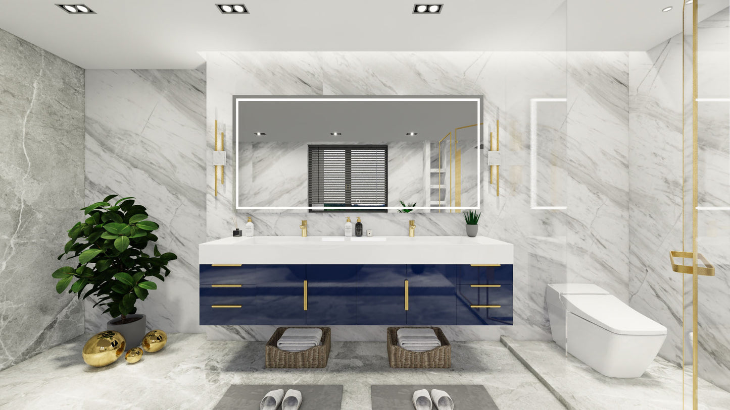 Bethany 84" Floating Vanity in Night Blue with Double Sink