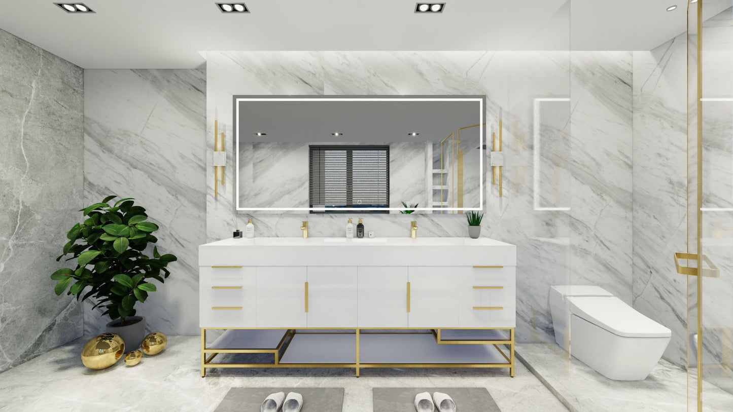 Bethany 84" Freestanding Modern Vanity in Gloss White with Double Sink