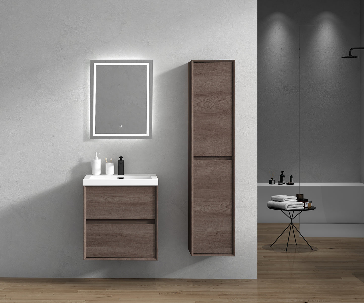 Kingdee 24" Red Oak Wall Mounted Vanity with Reinforced Acrylic Sink