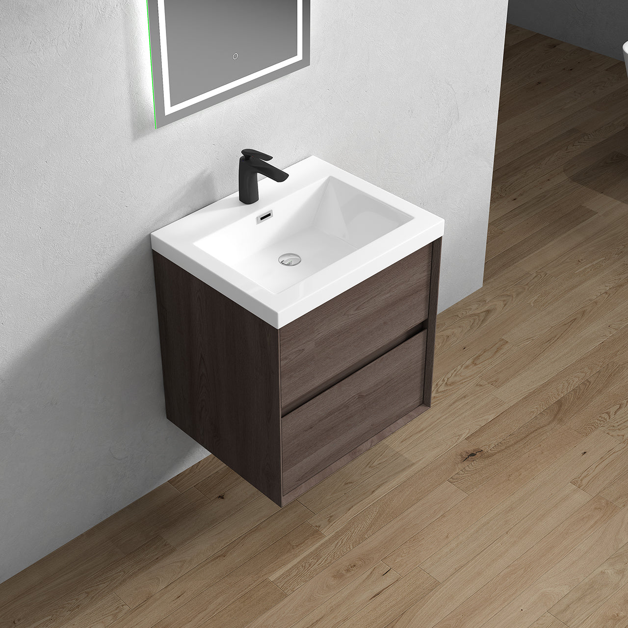 Kingdee 24" Red Oak Wall Mounted Vanity with Reinforced Acrylic Sink