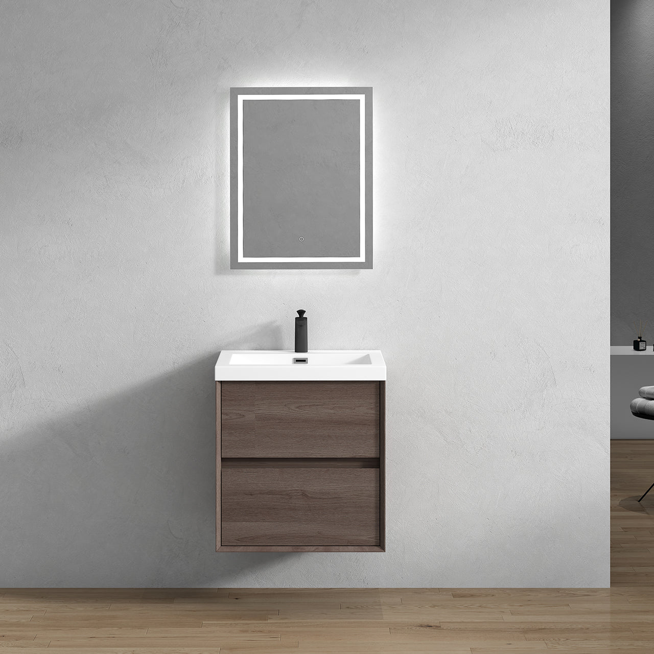 Kingdee 24" Red Oak Wall Mounted Vanity with Reinforced Acrylic Sink