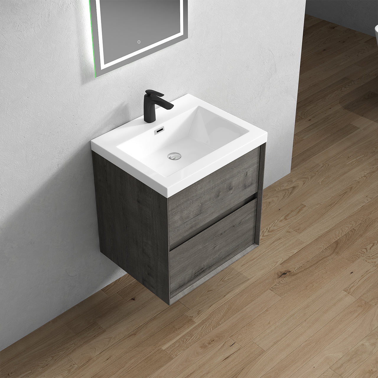 Kingdee 24" Smoke Oak Wall Mounted Vanity with Reinforced Acrylic Sink
