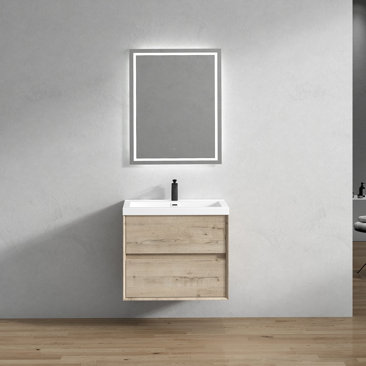 Kingdee 30" Light Oak Wall Mounted Vanity with Reinforced Acrylic Sink