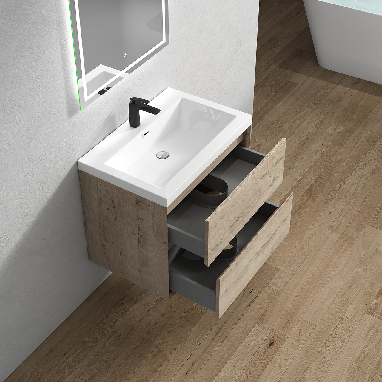 Kingdee 30" Light Oak Wall Mounted Vanity with Reinforced Acrylic Sink