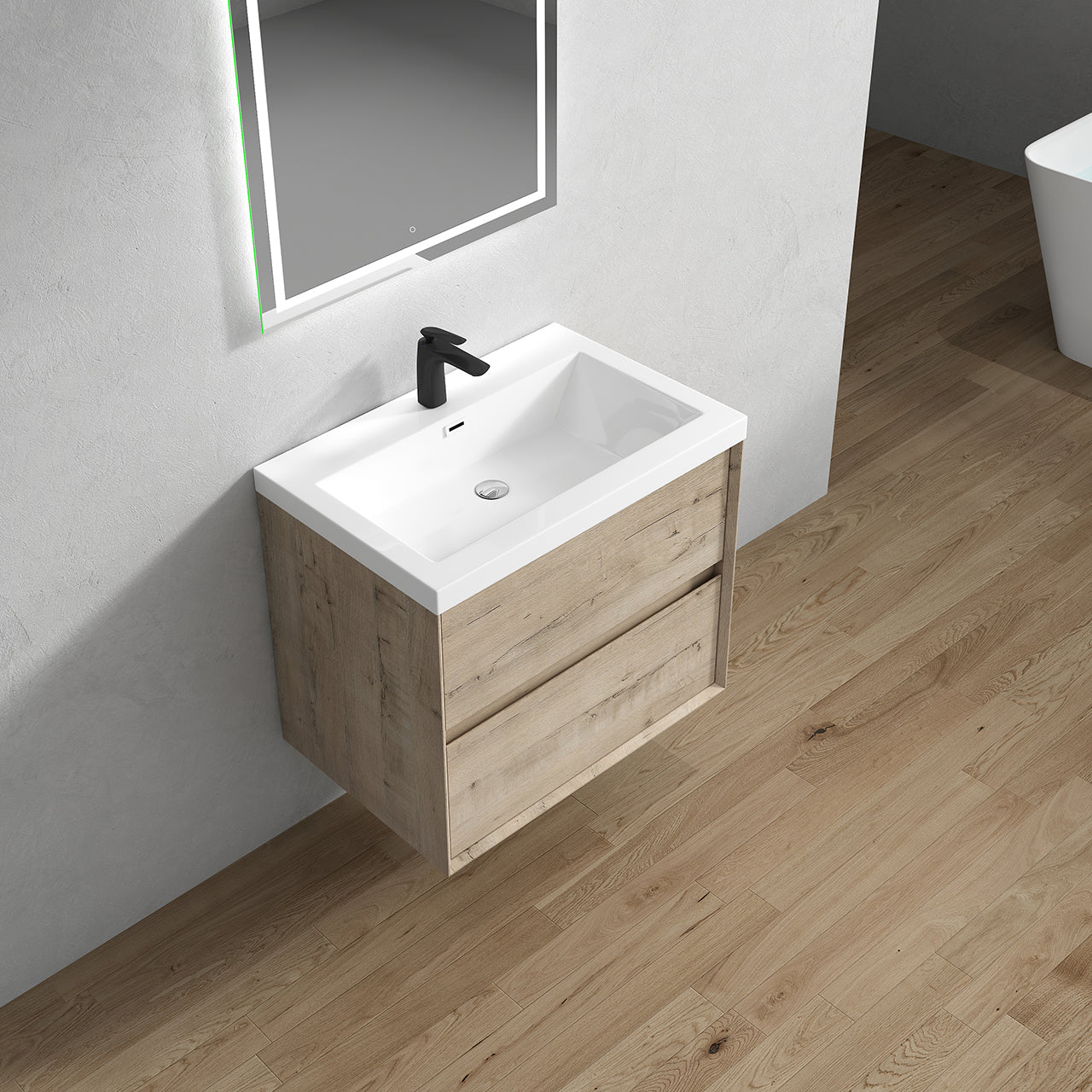 Kingdee 30" Light Oak Wall Mounted Vanity with Reinforced Acrylic Sink