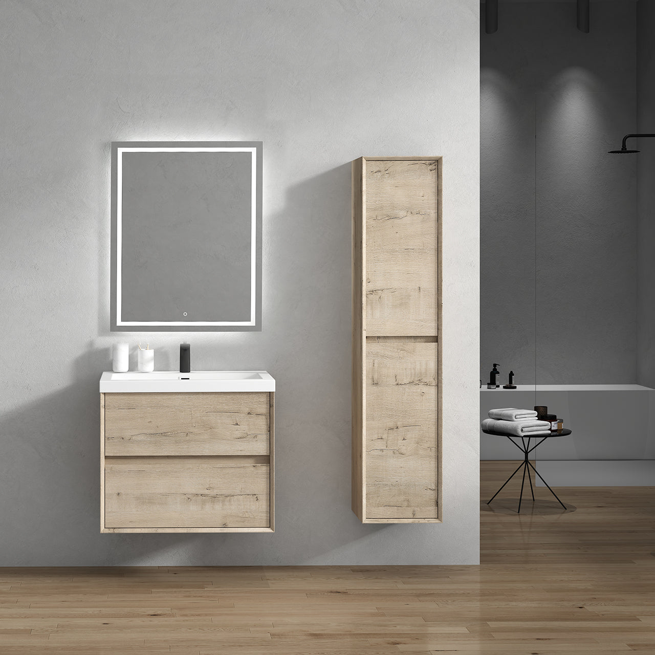 Kingdee 30" Light Oak Wall Mounted Vanity with Reinforced Acrylic Sink