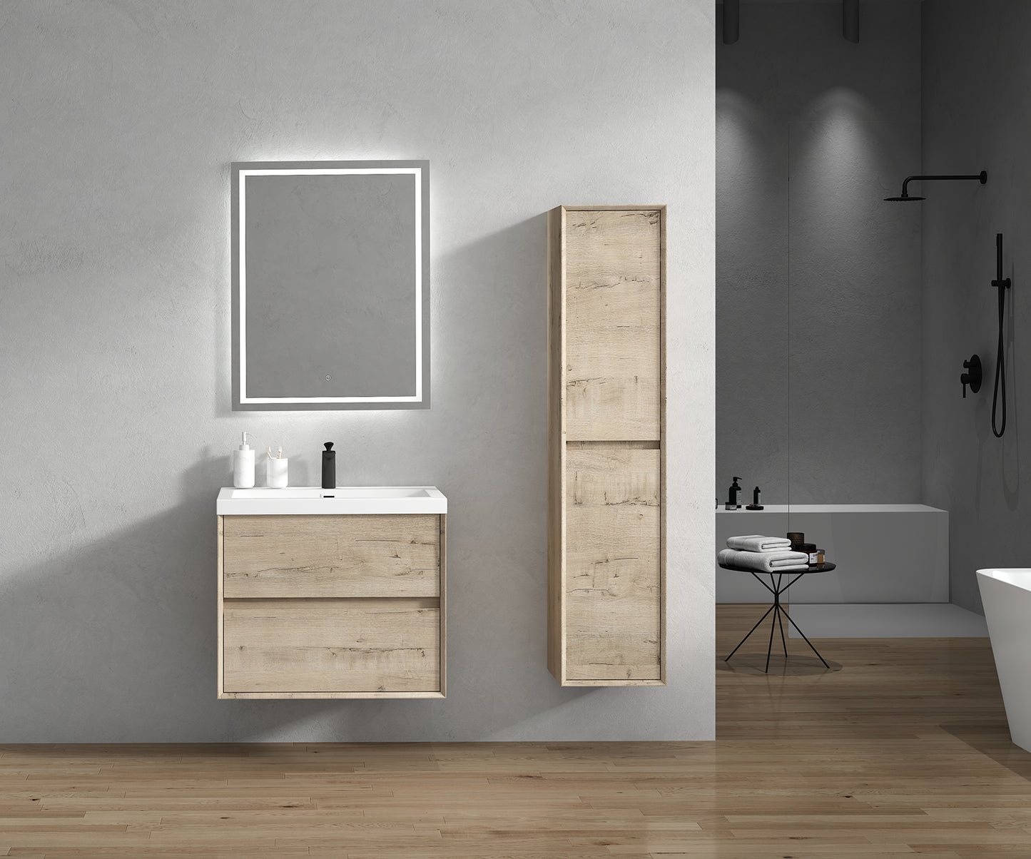 Kingdee 24" Light Oak Wall Mounted Vanity with Reinforced Acrylic Sink