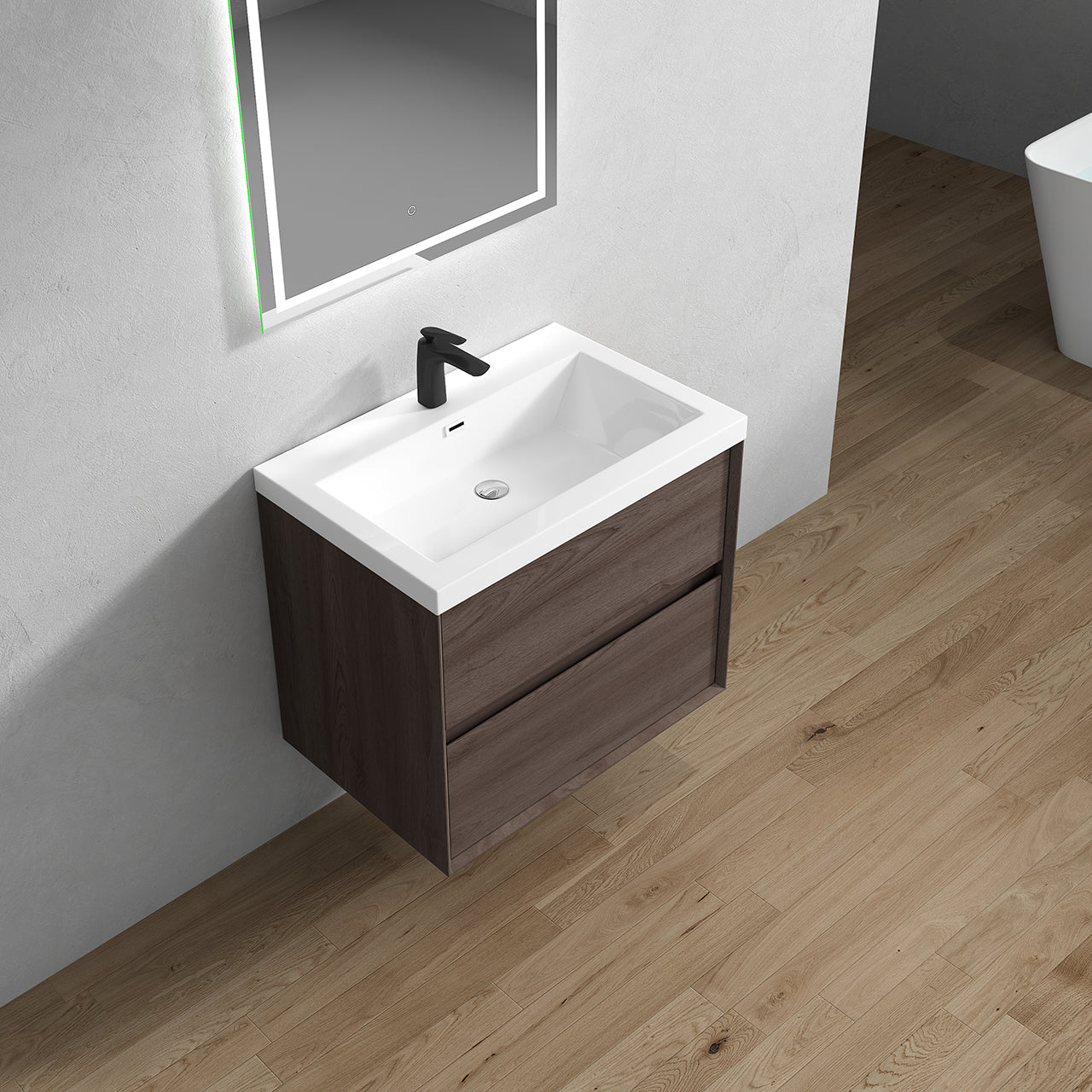 Kingdee 30" Red Oak Wall Mounted Vanity with Reinforced Acrylic Sink