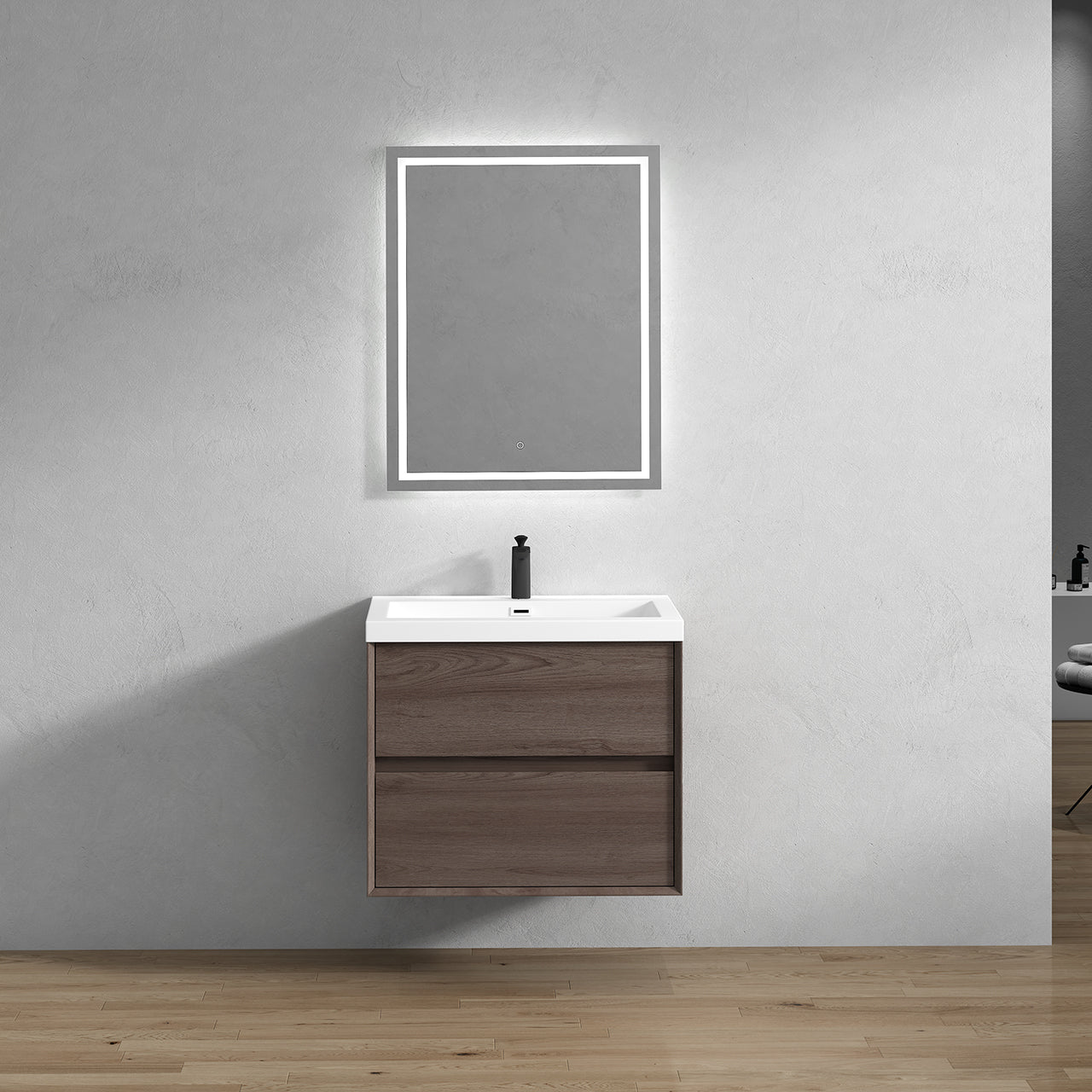 Kingdee 30" Red Oak Wall Mounted Vanity with Reinforced Acrylic Sink