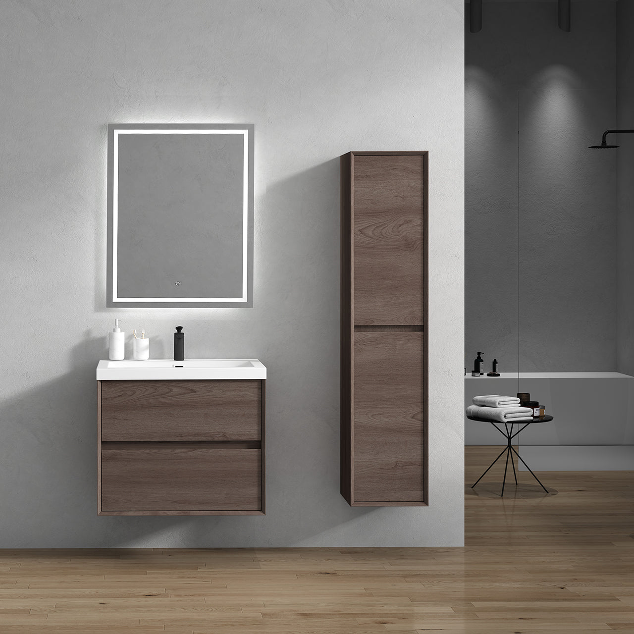 Kingdee 30" Red Oak Wall Mounted Vanity with Reinforced Acrylic Sink