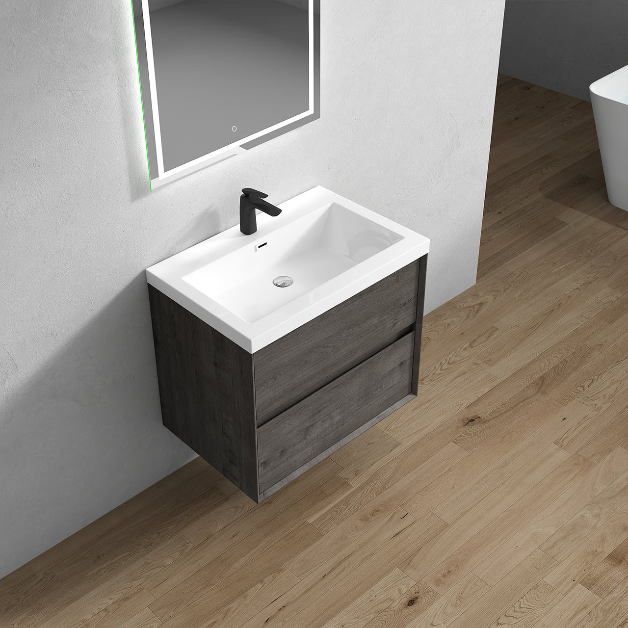 Kingdee 30" Smoke Oak Wall Mounted Vanity with Reinforced Acrylic Sink