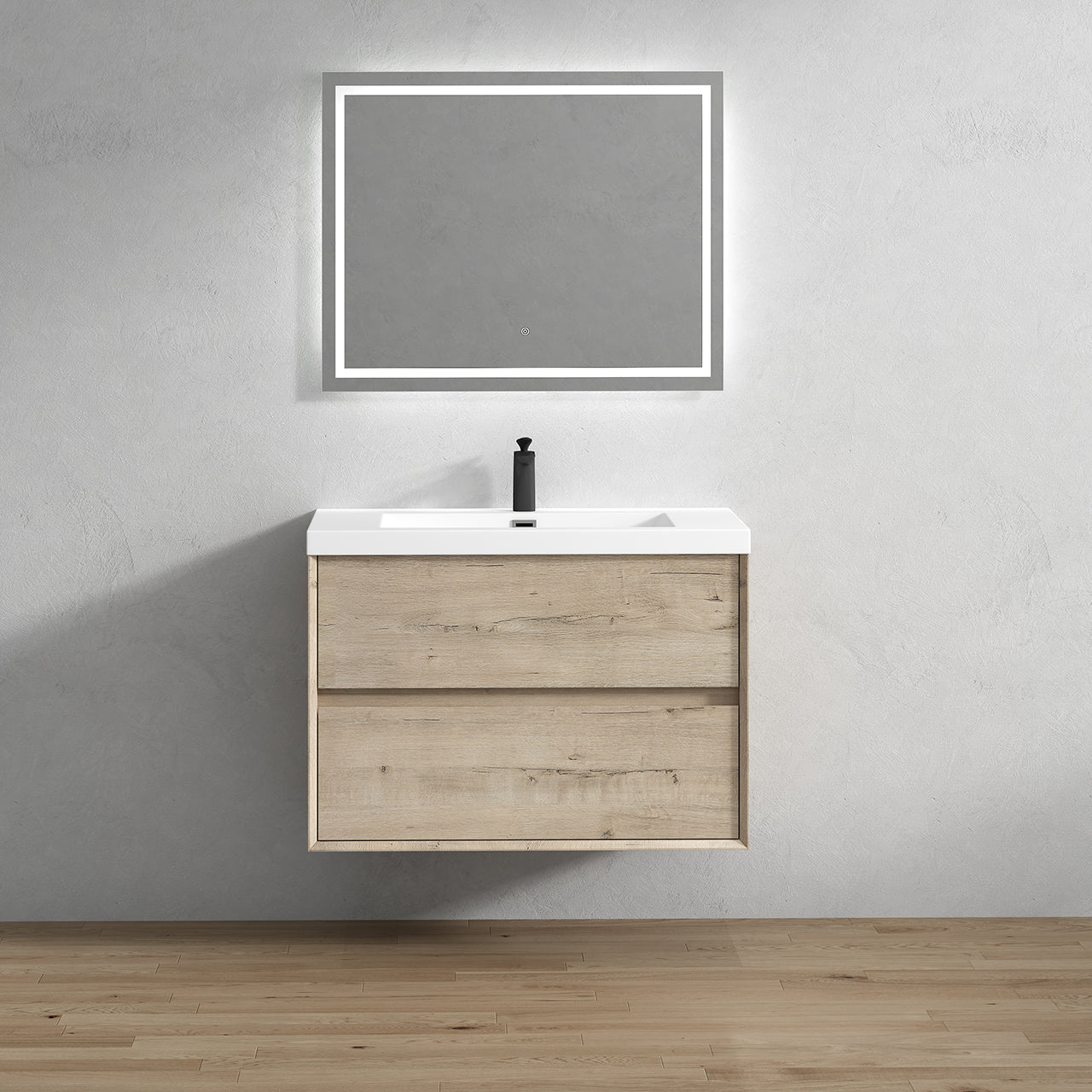 Kingdee 36" Light Oak Wall Mounted Vanity with Reinforced Acrylic Sink