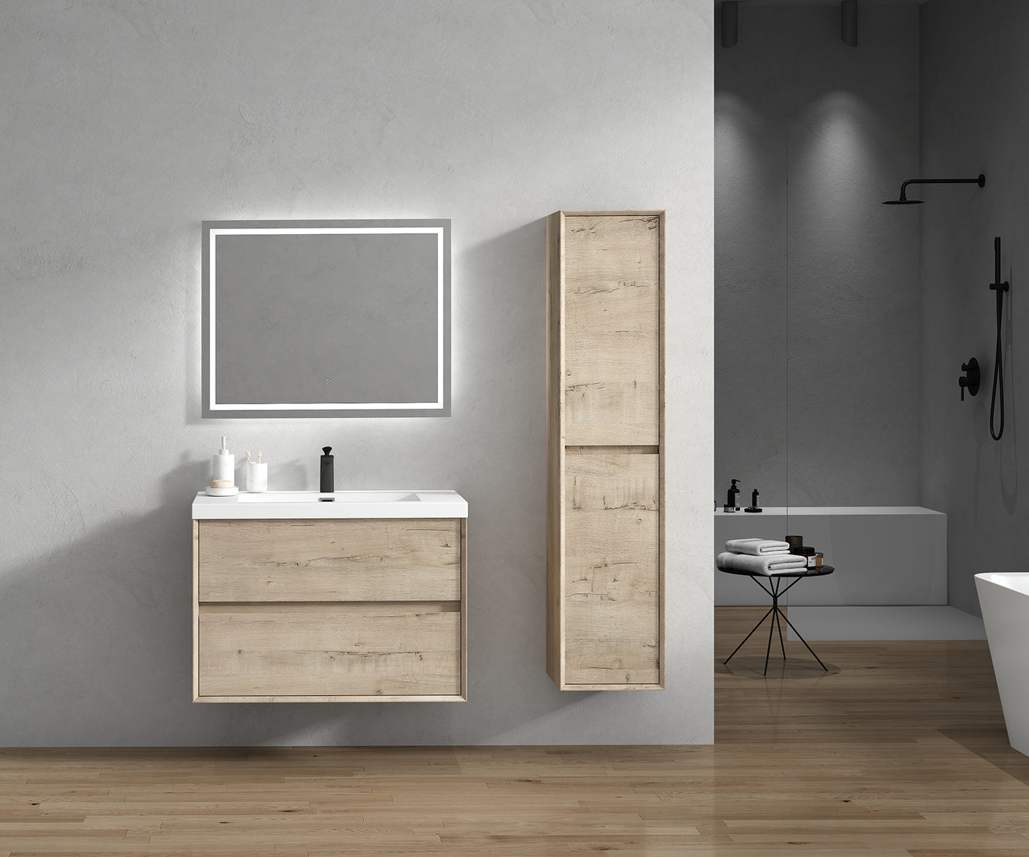Kingdee 36" Light Oak Wall Mounted Vanity with Reinforced Acrylic Sink