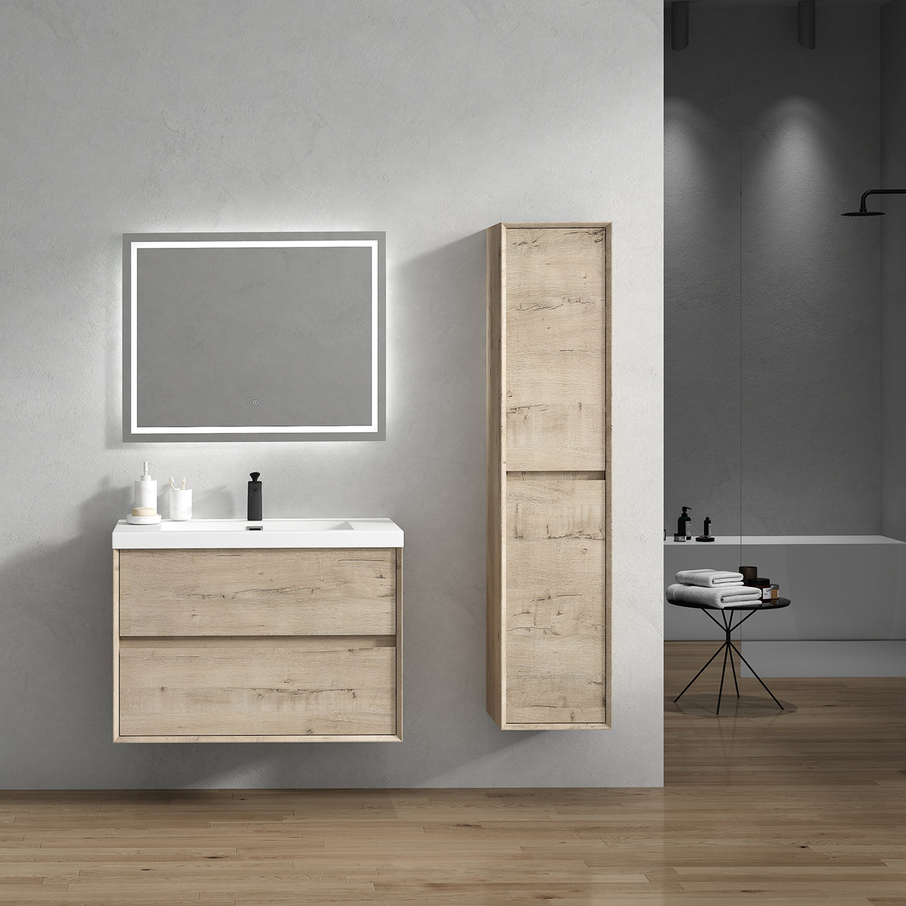 Kingdee 36" Light Oak Wall Mounted Vanity with Reinforced Acrylic Sink