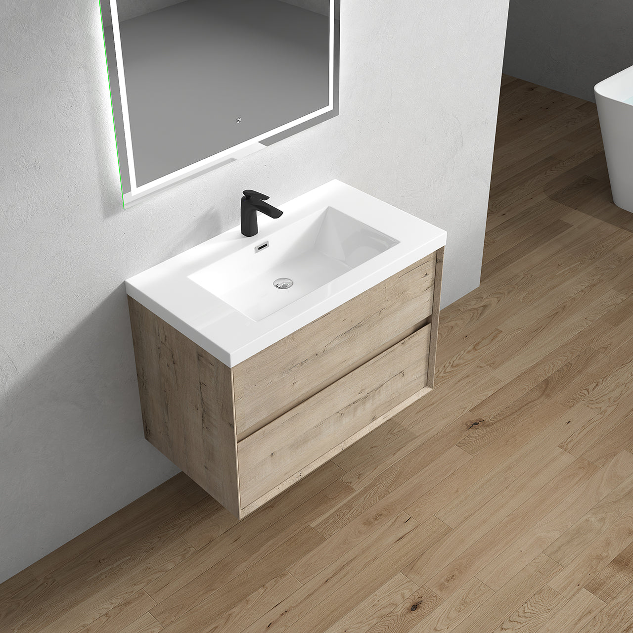 Kingdee 36" Light Oak Wall Mounted Vanity with Reinforced Acrylic Sink