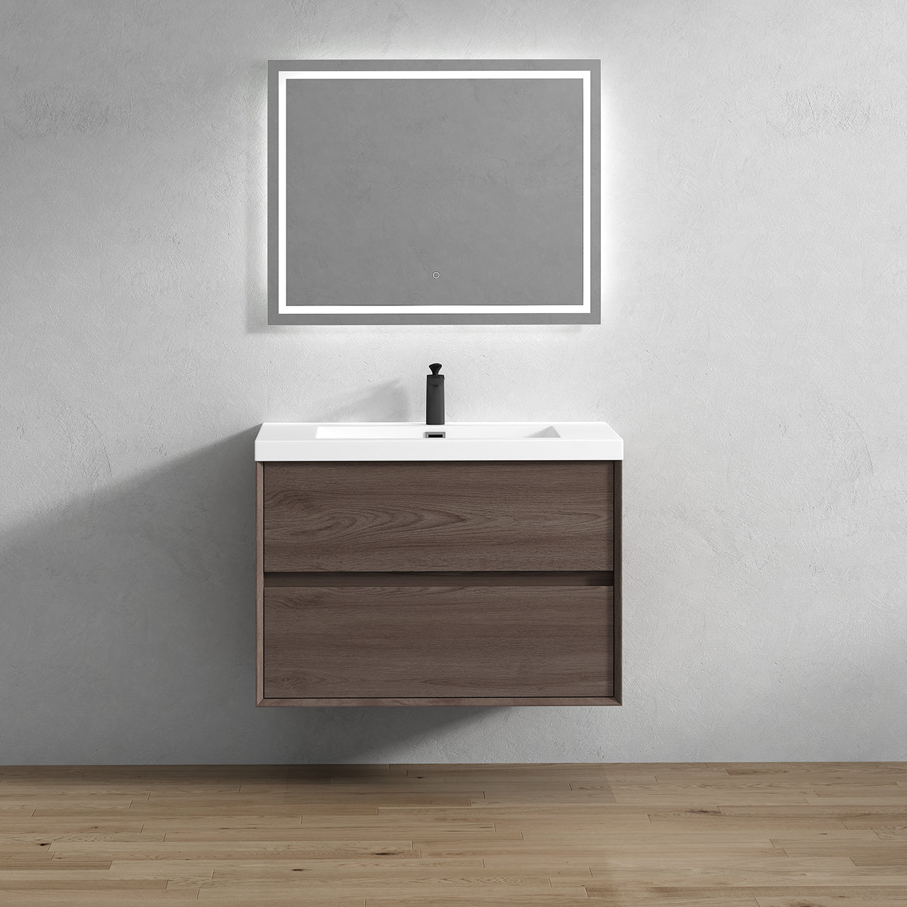 Kingdee 36" Red Oak Wall Mounted Vanity with Reinforced Acrylic Sink
