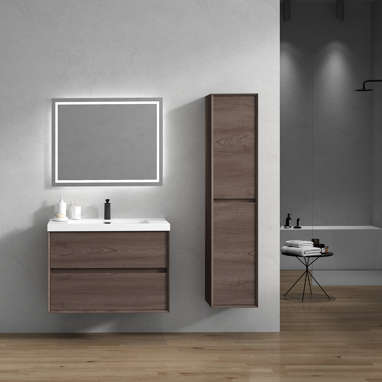 Kingdee 36" Red Oak Wall Mounted Vanity with Reinforced Acrylic Sink