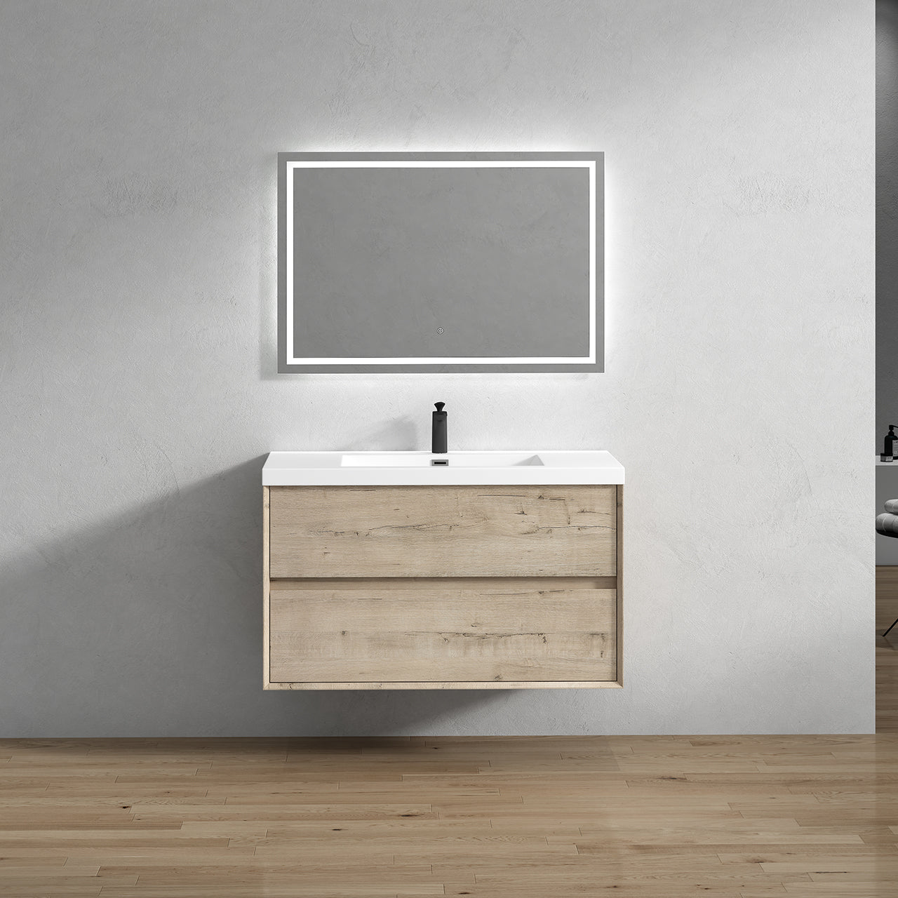 Kingdee 42" Light Oak Wall Mounted Vanity with Reinforced Acrylic Sink