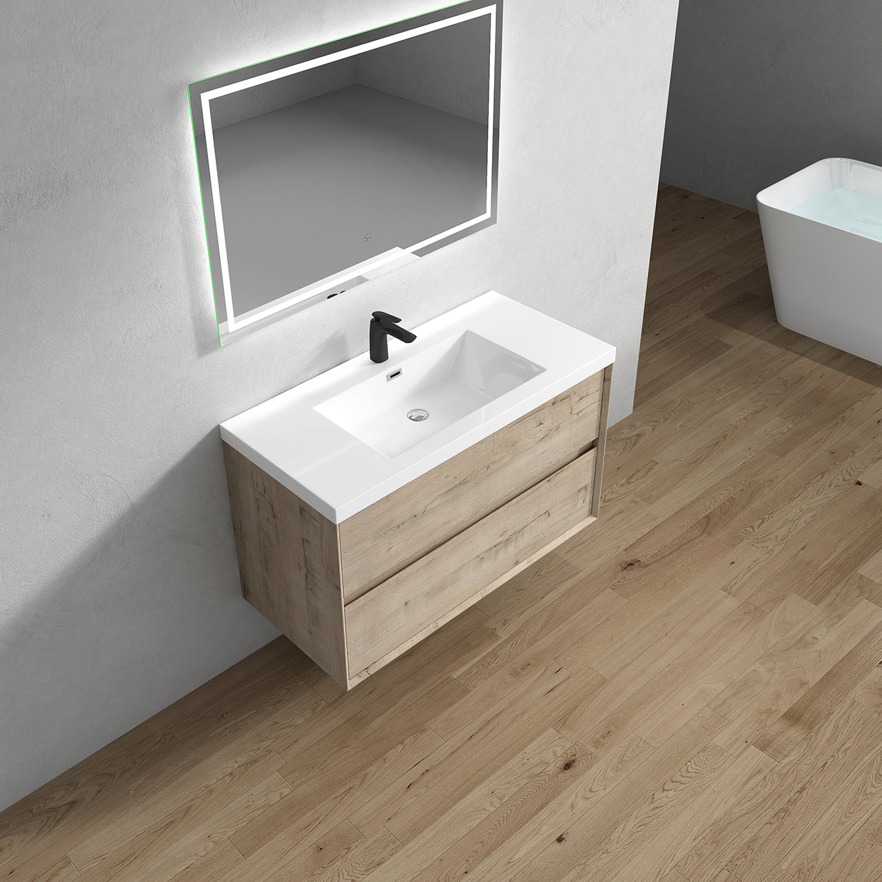 Kingdee 42" Light Oak Wall Mounted Vanity with Reinforced Acrylic Sink