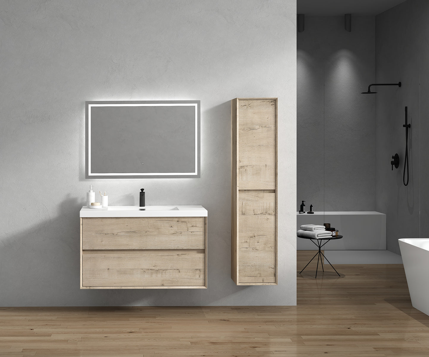 Kingdee 42" Light Oak Wall Mounted Vanity with Reinforced Acrylic Sink