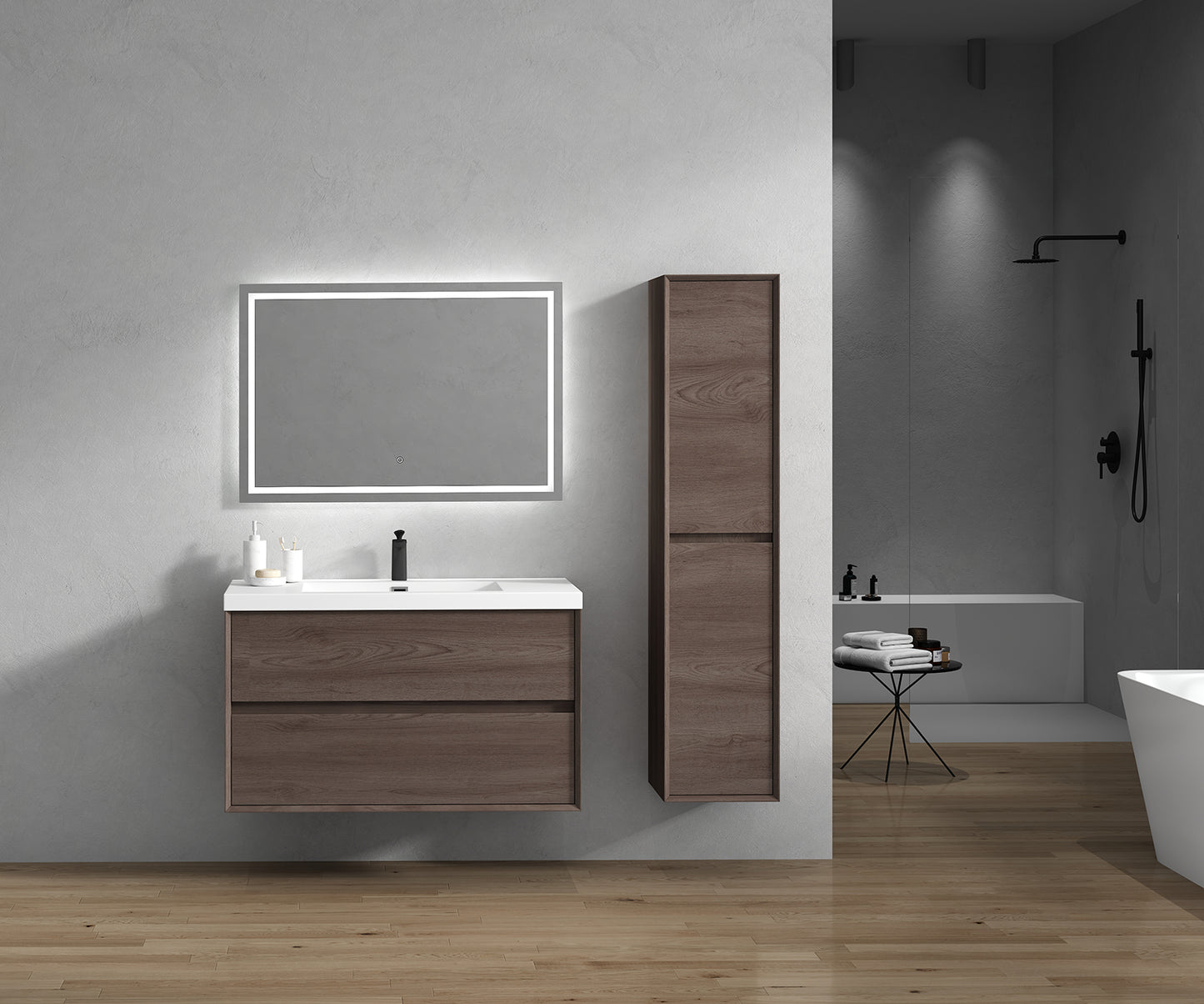 Kingdee 42" Red Oak Wall Mounted Vanity with Reinforced Acrylic Sink