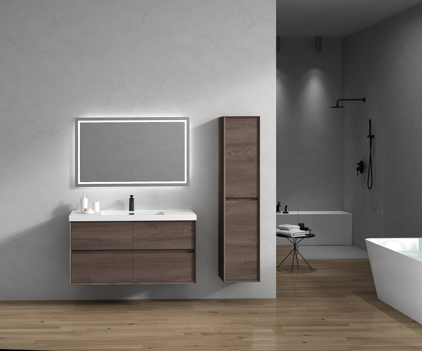 Kingdee 48" Red Oak Wall Mounted Vanity with Reinforced Acrylic Sink