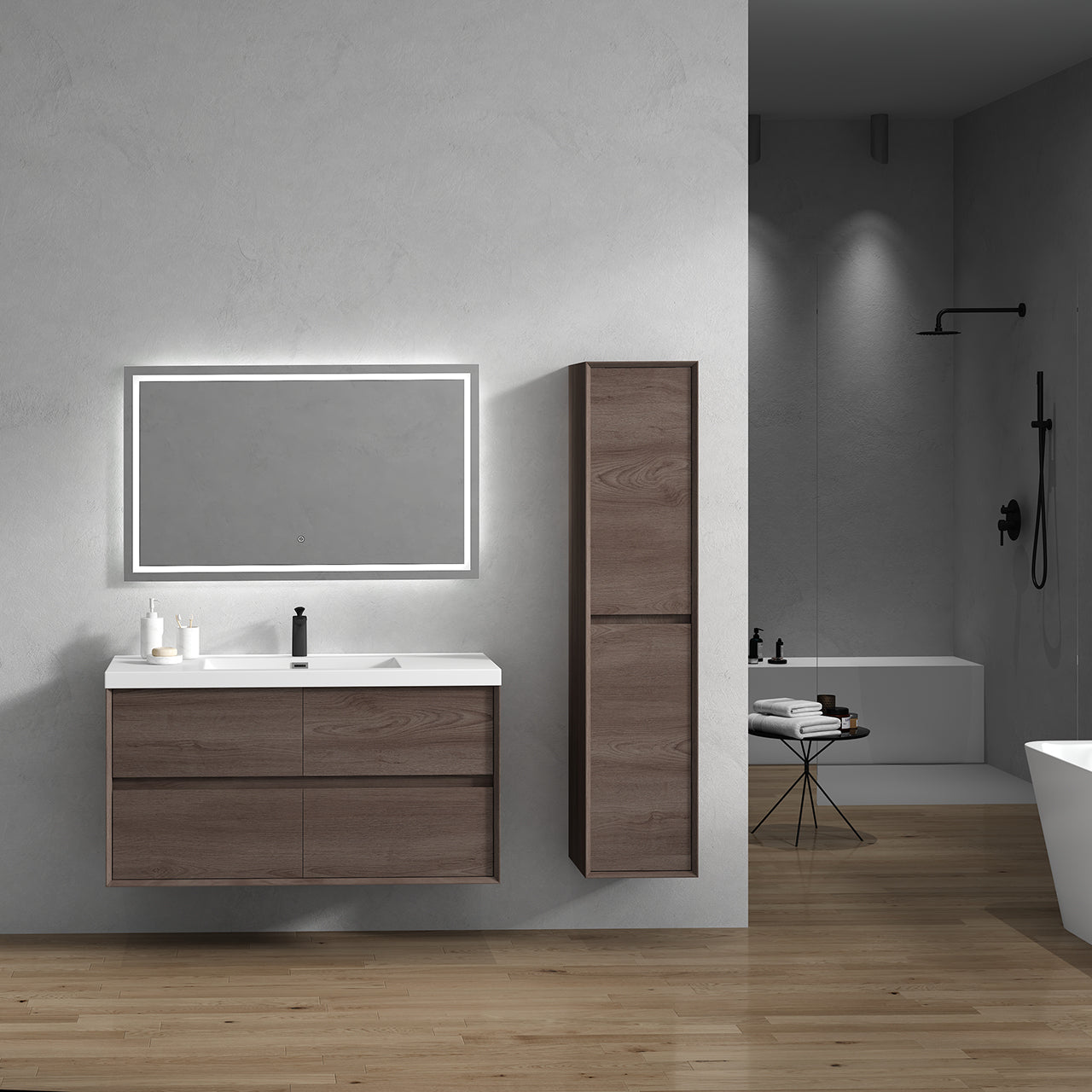 Kingdee 48" Red Oak Wall Mounted Vanity with Reinforced Acrylic Sink