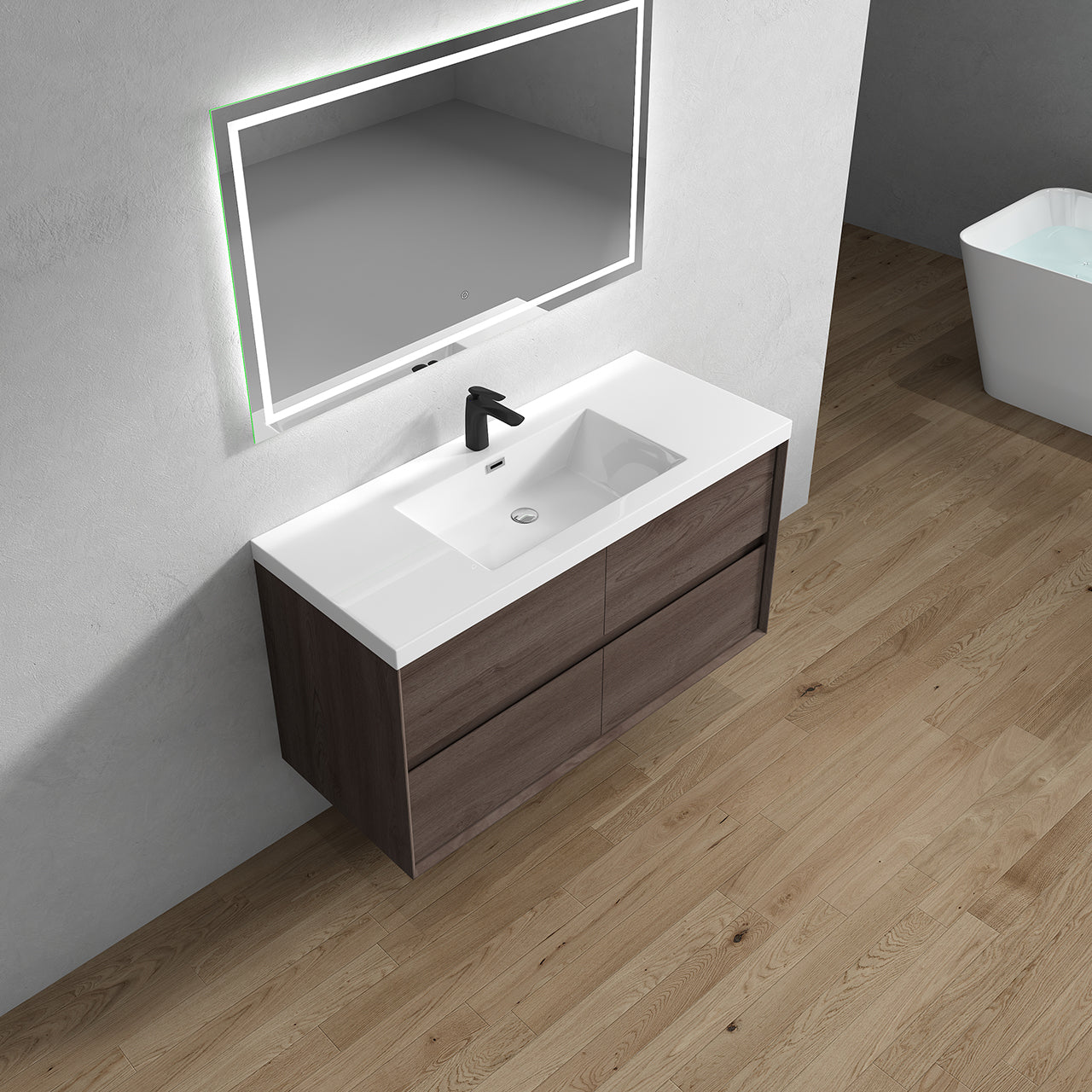 Kingdee 48" Red Oak Wall Mounted Vanity with Reinforced Acrylic Sink