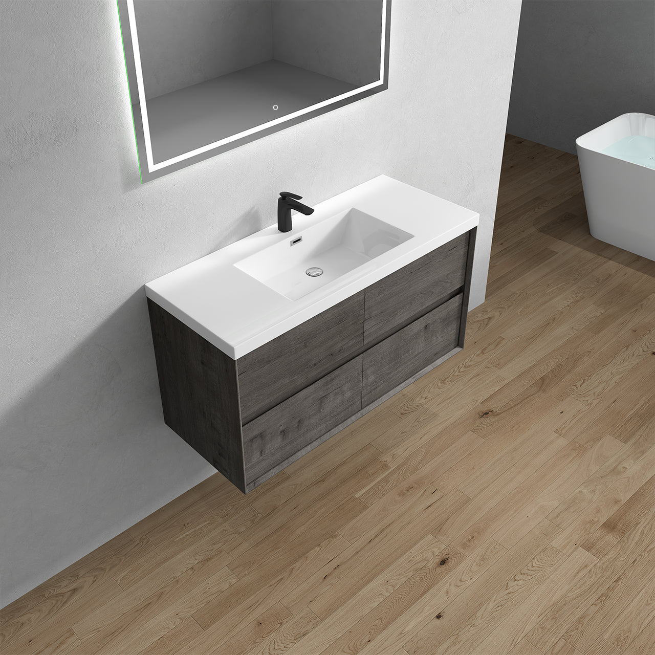 Kingdee 48" Smoke Oak Wall Mounted Vanity with Reinforced Acrylic Sink